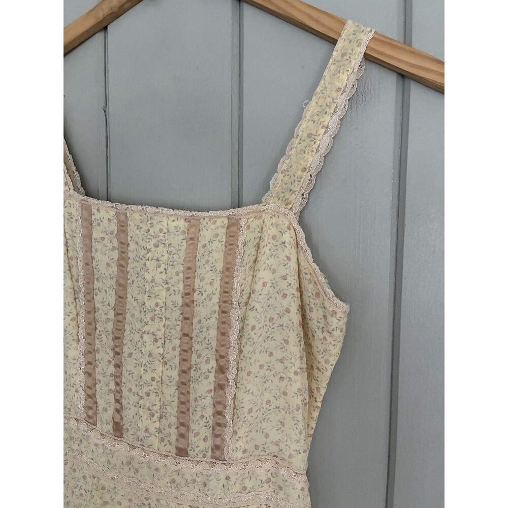 Vtg Gunne Sax Jessica Prairie Dress 7 XS Prairie Pale Yellow Floral Sleeveless - Picture 8 of 9